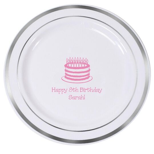 Sophisticated Birthday Cake Premium Banded Plastic Plates